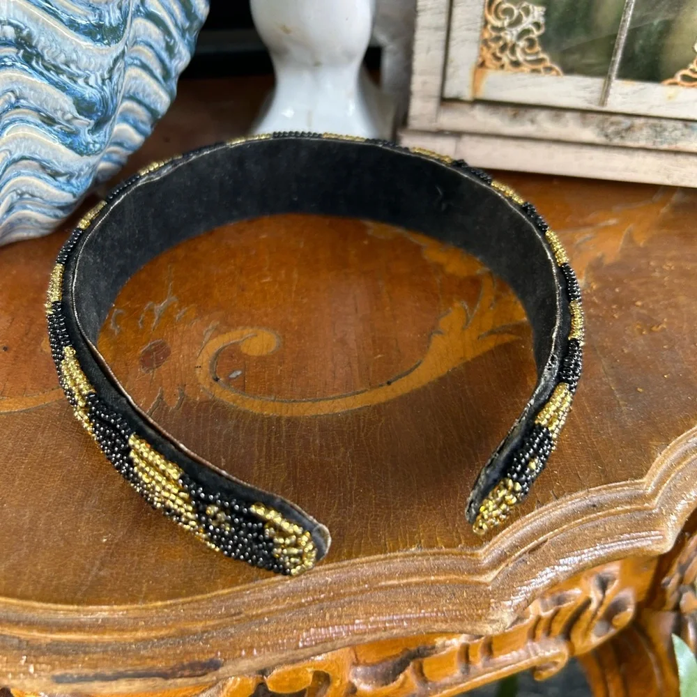 Black and Gold Beaded Headband